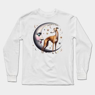 Greyhound Dog and Crescent Moon Long Sleeve T-Shirt